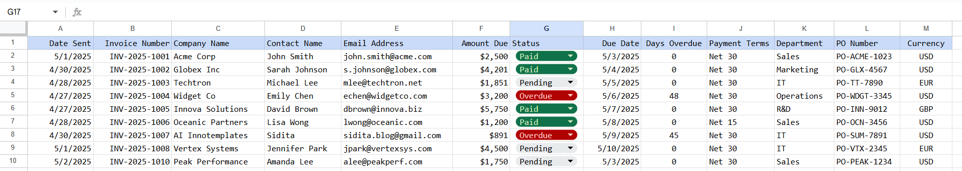 Invoice in Google Sheet 